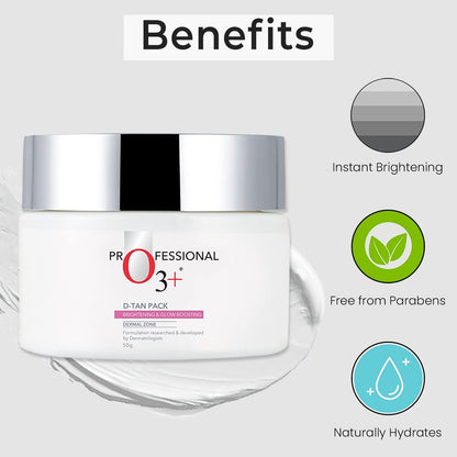 O3+ D-Tan Pack for Instant Skin Brightening and Lightening Benefits Infused with Mint and Eucalyptus Oil - Suitable for All Skin Types (50gm) Avelisse