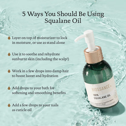BIOSSANCE 100% Squalane Oil - Sustainable, Vegan Face & Body Oil - Hydrating, Fast-Absorbing Moisturizer for Oily Skin - Organic Sugarcane-Derived Squalane, 3.3 oz Avelisse