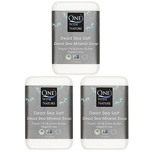 Dead Sea Salt Soap 3-Pack - Shea Butter, Argan Oil, Magnesium, Sulfur, Minerals - Fragrance Free, 7 oz Bars for Acne, Eczema, Psoriasis Avelisse