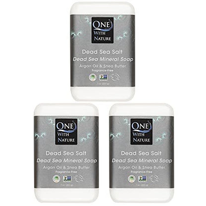 Dead Sea Salt Soap 3-Pack - Shea Butter, Argan Oil, Magnesium, Sulfur, Minerals - Fragrance Free, 7 oz Bars for Acne, Eczema, Psoriasis Avelisse