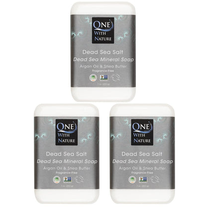 Dead Sea Salt Soap 3-Pack - Shea Butter, Argan Oil, Magnesium, Sulfur, Minerals - Fragrance Free, 7 oz Bars for Acne, Eczema, Psoriasis Avelisse