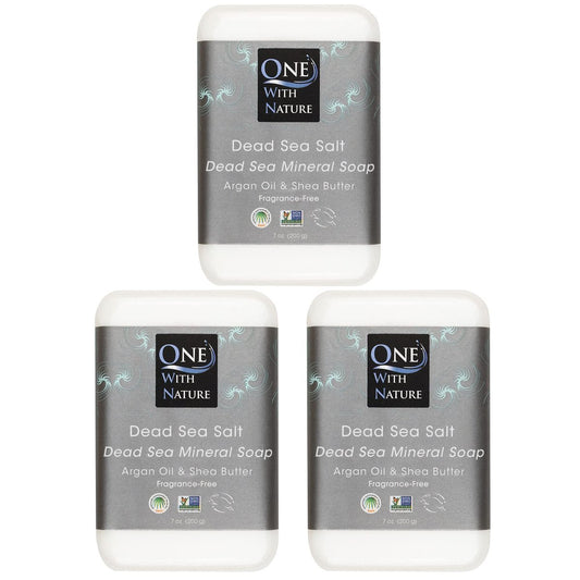 Dead Sea Salt Soap 3-Pack - Shea Butter, Argan Oil, Magnesium, Sulfur, Minerals - Fragrance Free, 7 oz Bars for Acne, Eczema, Psoriasis Avelisse