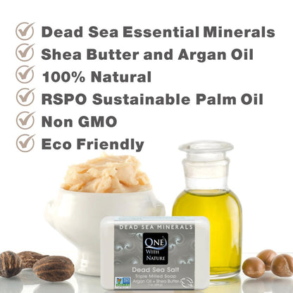 Dead Sea Salt Soap 3-Pack - Shea Butter, Argan Oil, Magnesium, Sulfur, Minerals - Fragrance Free, 7 oz Bars for Acne, Eczema, Psoriasis Avelisse