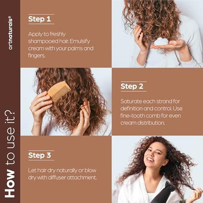 Artnaturals Curl Defining Cream - Moisturizer & Enhancer with Almond, Jojoba & Argan Oil, Natural Frizz Control for Wavy & Curly Hair, Sulfate Free, 12 Oz Avelisse
