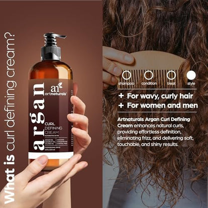 Artnaturals Curl Defining Cream - Moisturizer & Enhancer with Almond, Jojoba & Argan Oil, Natural Frizz Control for Wavy & Curly Hair, Sulfate Free, 12 Oz Avelisse