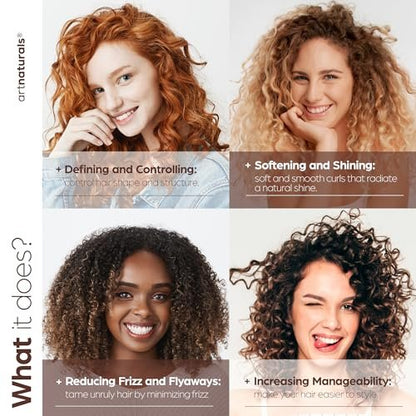 Artnaturals Curl Defining Cream - Moisturizer & Enhancer with Almond, Jojoba & Argan Oil, Natural Frizz Control for Wavy & Curly Hair, Sulfate Free, 12 Oz Avelisse
