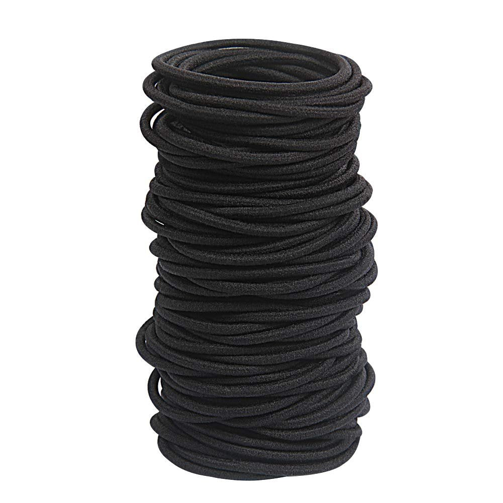 GOSICUKA 120 Pcs Black Hair Elastics for Thick and Curly Hair – No Metal Hair Ties, Value Pack (3mm) - görsel 1