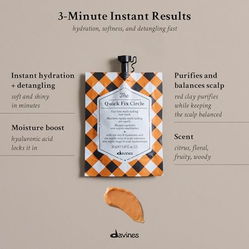 Davines The Quick Fix Circle Fast-Acting Hydrating Hair Mask - Moisturizes & Detangles in 3 Minutes with Red Clay & Hyaluronic Acid - Instant Volume & Shine, 1.69 Fl Oz Avelisse