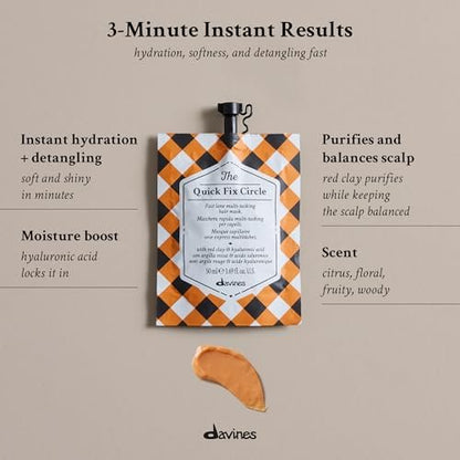 Davines The Quick Fix Circle Fast-Acting Hydrating Hair Mask - Moisturizes & Detangles in 3 Minutes with Red Clay & Hyaluronic Acid - Instant Volume & Shine, 1.69 Fl Oz Avelisse