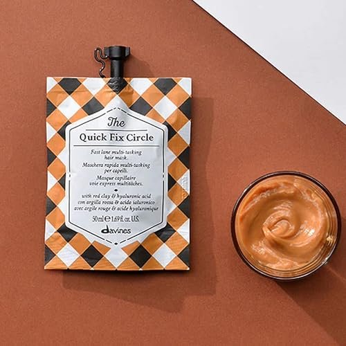 Davines The Quick Fix Circle Fast-Acting Hydrating Hair Mask - Moisturizes & Detangles in 3 Minutes with Red Clay & Hyaluronic Acid - Instant Volume & Shine, 1.69 Fl Oz Avelisse