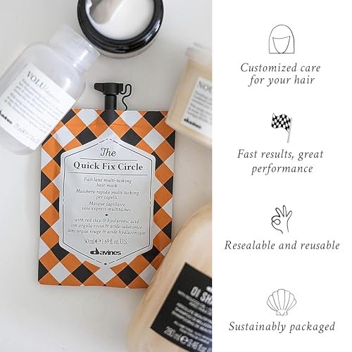Davines The Quick Fix Circle Fast-Acting Hydrating Hair Mask - Moisturizes & Detangles in 3 Minutes with Red Clay & Hyaluronic Acid - Instant Volume & Shine, 1.69 Fl Oz Avelisse
