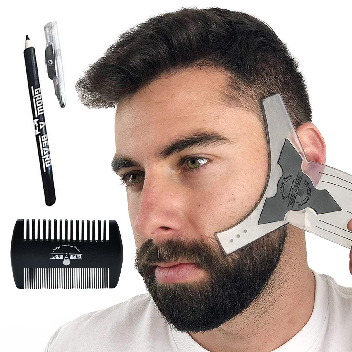 Beard Shaper & Barber Pencil - Stainless Steel Beard Lineup Tool with Comb for Perfect Styling and Edging - görsel 1