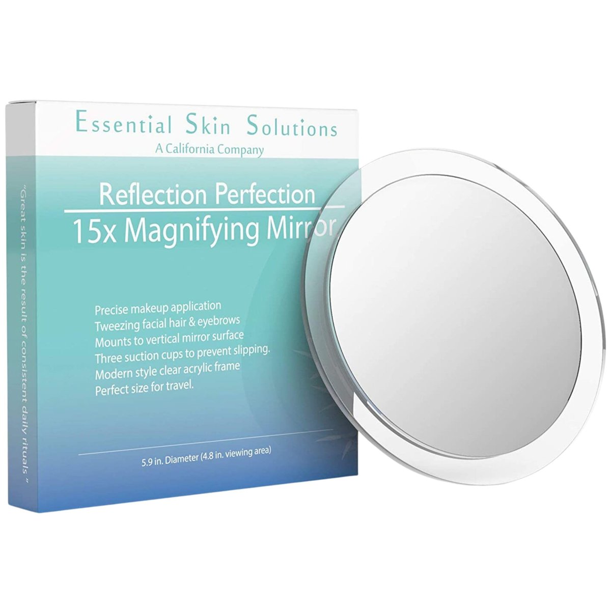15X Magnifying Mirror for Makeup, Tweezing & Blackhead Removal – 6 Inch Round with Suction Cups Avelisse