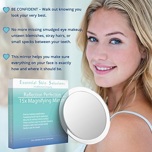 15X Magnifying Mirror for Makeup, Tweezing & Blackhead Removal – 6 Inch Round with Suction Cups Avelisse