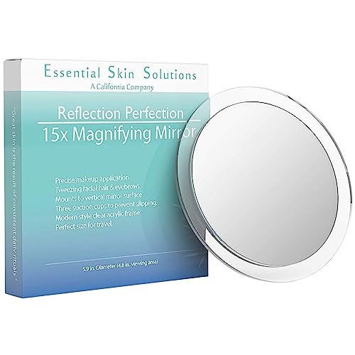 15X Magnifying Mirror for Makeup, Tweezing & Blackhead Removal – 6 Inch Round with Suction Cups Avelisse