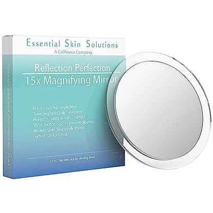 15X Magnifying Mirror for Makeup, Tweezing & Blackhead Removal – 6 Inch Round with Suction Cups Avelisse