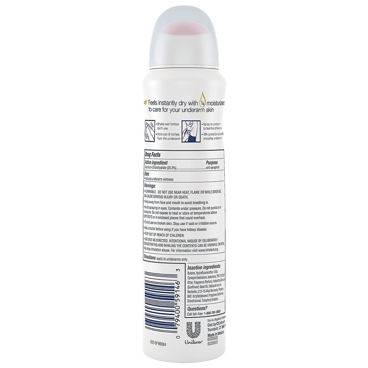 Dove Antiperspirant Dry Spray - Invisible - Clear Finish - 3.8 oz (107 g) Per Can - Pack of 3 - görsel 5