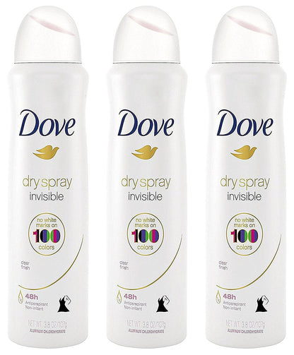 Dove Antiperspirant Dry Spray - Invisible - Clear Finish - 3.8 oz (107 g) Per Can - Pack of 3