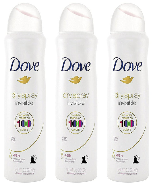 Dove Antiperspirant Dry Spray - Invisible - Clear Finish - 3.8 oz (107 g) Per Can - Pack of 3