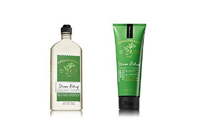 Bath & Body Works Aromatherapy Stress Relief Body Wash & Foam Bath 10oz & Body Cream 8oz Bundle - Eucalyptus & Spearmint Avelisse