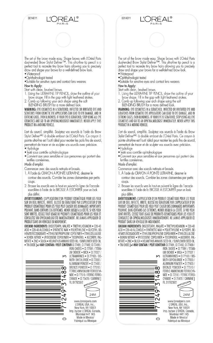 L'Oreal Paris Brow Stylist Definer Waterproof Eyebrow Pencil - Ultra-Fine Mechanical Pencil for Natural-Looking Brows - Brunette (Pack of 2) Avelisse