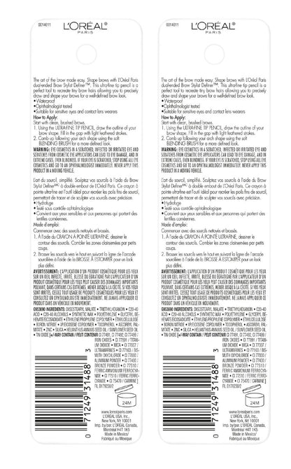 L'Oreal Paris Brow Stylist Definer Waterproof Eyebrow Pencil - Ultra-Fine Mechanical Pencil for Natural-Looking Brows - Brunette (Pack of 2) Avelisse