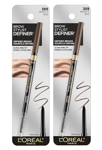 L'Oreal Paris Brow Stylist Definer Waterproof Eyebrow Pencil - Ultra-Fine Mechanical Pencil for Natural-Looking Brows - Brunette (Pack of 2) Avelisse