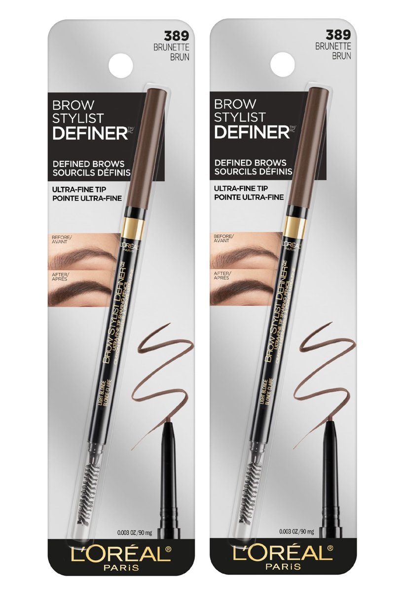 L'Oreal Paris Brow Stylist Definer Waterproof Eyebrow Pencil - Ultra-Fine Mechanical Pencil for Natural-Looking Brows - Brunette (Pack of 2) Avelisse