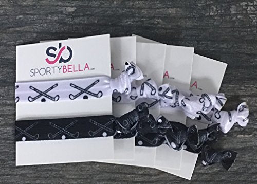Field Hockey Hair Ties – 5-Pack No-Crease Elastic Ponytail Holders – Black & White Field Hockey Stick Design – Girls Field Hockey Accessories - görsel 8