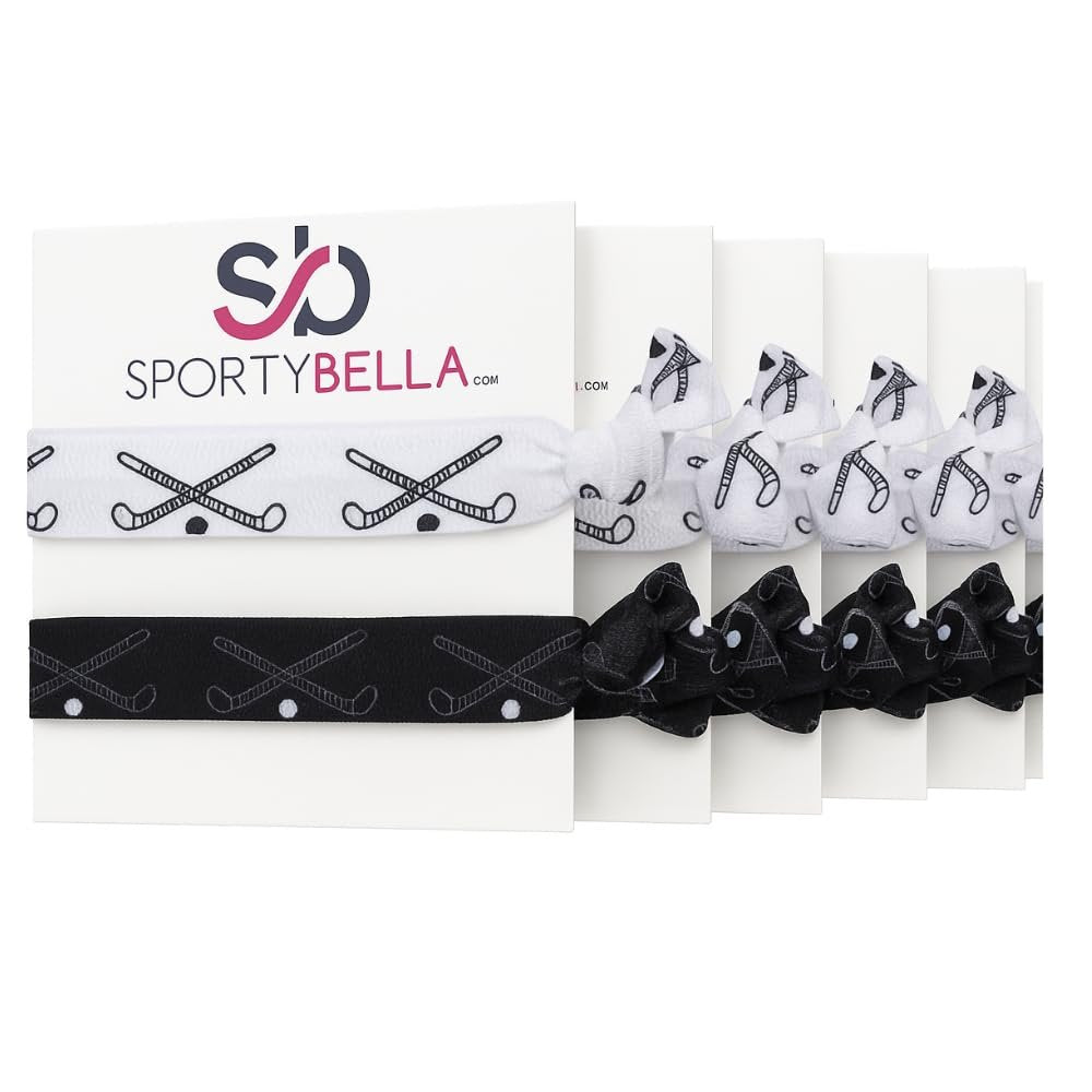 Field Hockey Hair Ties – 5-Pack No-Crease Elastic Ponytail Holders – Black & White Field Hockey Stick Design – Girls Field Hockey Accessories - görsel 1