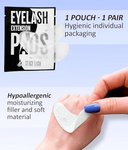 STACY LASH 100 Pairs Under Eye Gel Pads for Eyelash Extensions – Lint-Free Hydrogel Patches with Vitamin C & Aloe Vera, Skin Moisturizing Eye Pads (White, 100 Pairs)