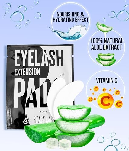 STACY LASH 100 Pairs Under Eye Gel Pads for Eyelash Extensions – Lint-Free Hydrogel Patches with Vitamin C & Aloe Vera, Skin Moisturizing Eye Pads (White, 100 Pairs) - görsel 4