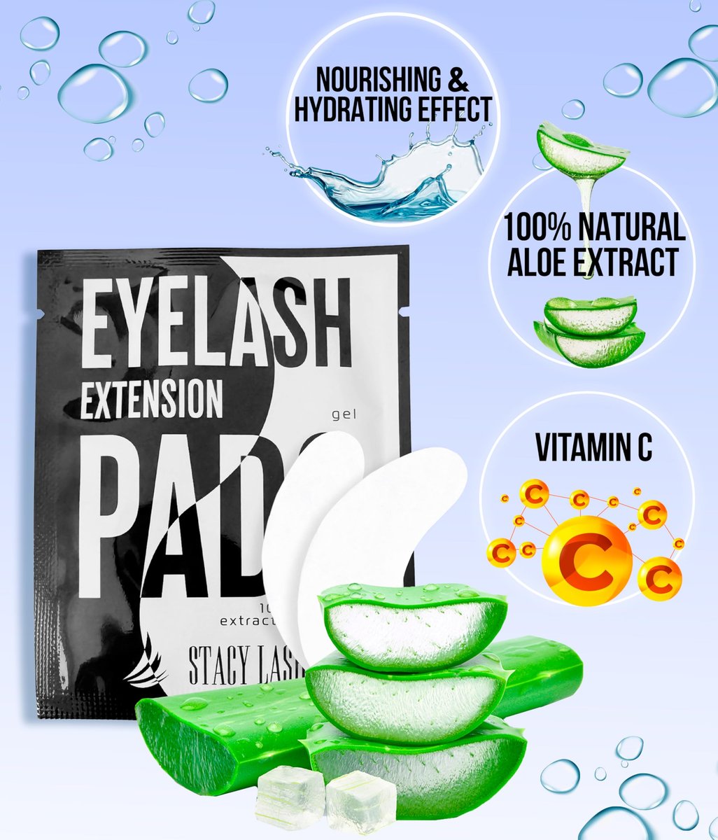STACY LASH 100 Pairs Under Eye Gel Pads for Eyelash Extensions – Lint-Free Hydrogel Patches with Vitamin C & Aloe Vera, Skin Moisturizing Eye Pads (White, 100 Pairs) - görsel 3
