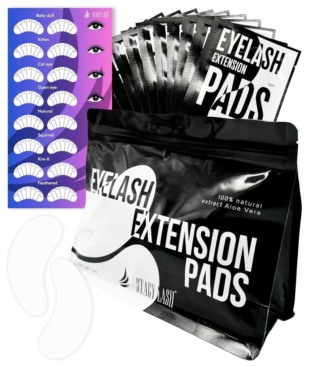 STACY LASH 100 Pairs Under Eye Gel Pads for Eyelash Extensions – Lint-Free Hydrogel Patches with Vitamin C & Aloe Vera, Skin Moisturizing Eye Pads (White, 100 Pairs) - görsel 1