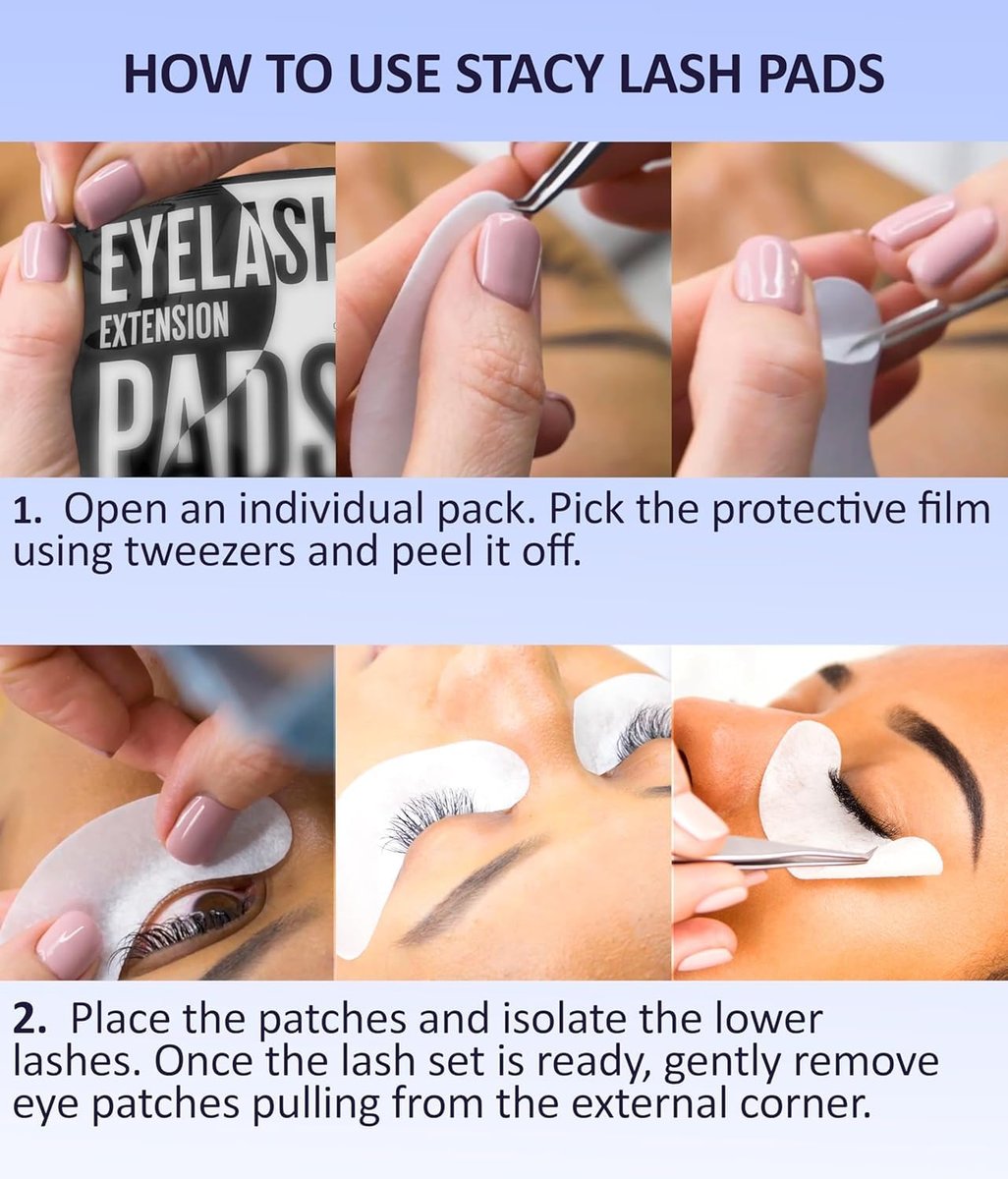 STACY LASH 100 Pairs Under Eye Gel Pads for Eyelash Extensions – Lint-Free Hydrogel Patches with Vitamin C & Aloe Vera, Skin Moisturizing Eye Pads (White, 100 Pairs) - görsel 11