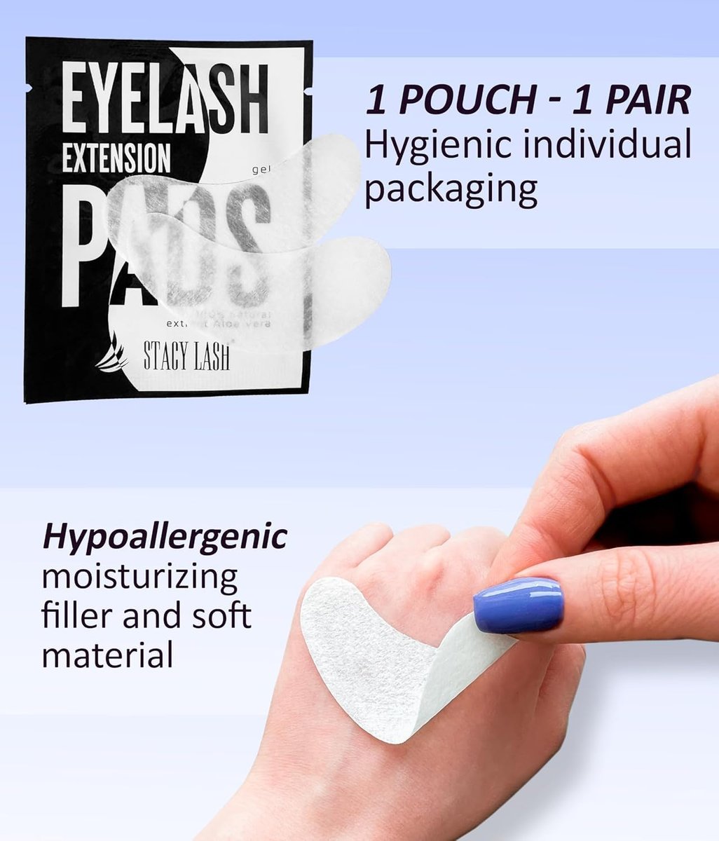 STACY LASH 100 Pairs Under Eye Gel Pads for Eyelash Extensions – Lint-Free Hydrogel Patches with Vitamin C & Aloe Vera, Skin Moisturizing Eye Pads (White, 100 Pairs) - görsel 13