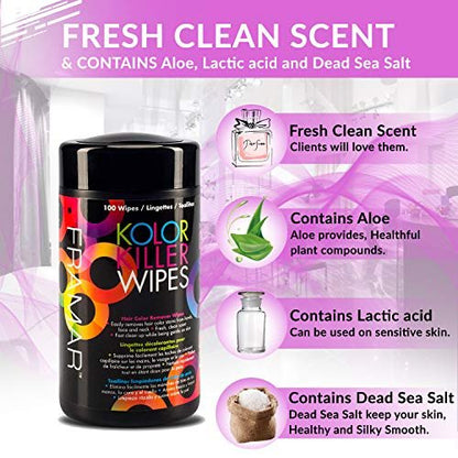 Framar Kolor Killer Wipes – Hair Dye Remover for Skin, Gentle Color Remover, 100 Wipes Dispenser