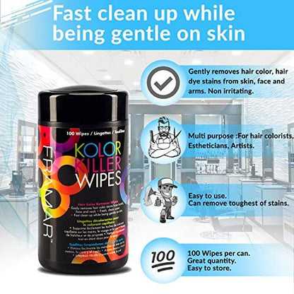 Framar Kolor Killer Wipes – Hair Dye Remover for Skin, Gentle Color Remover, 100 Wipes Dispenser