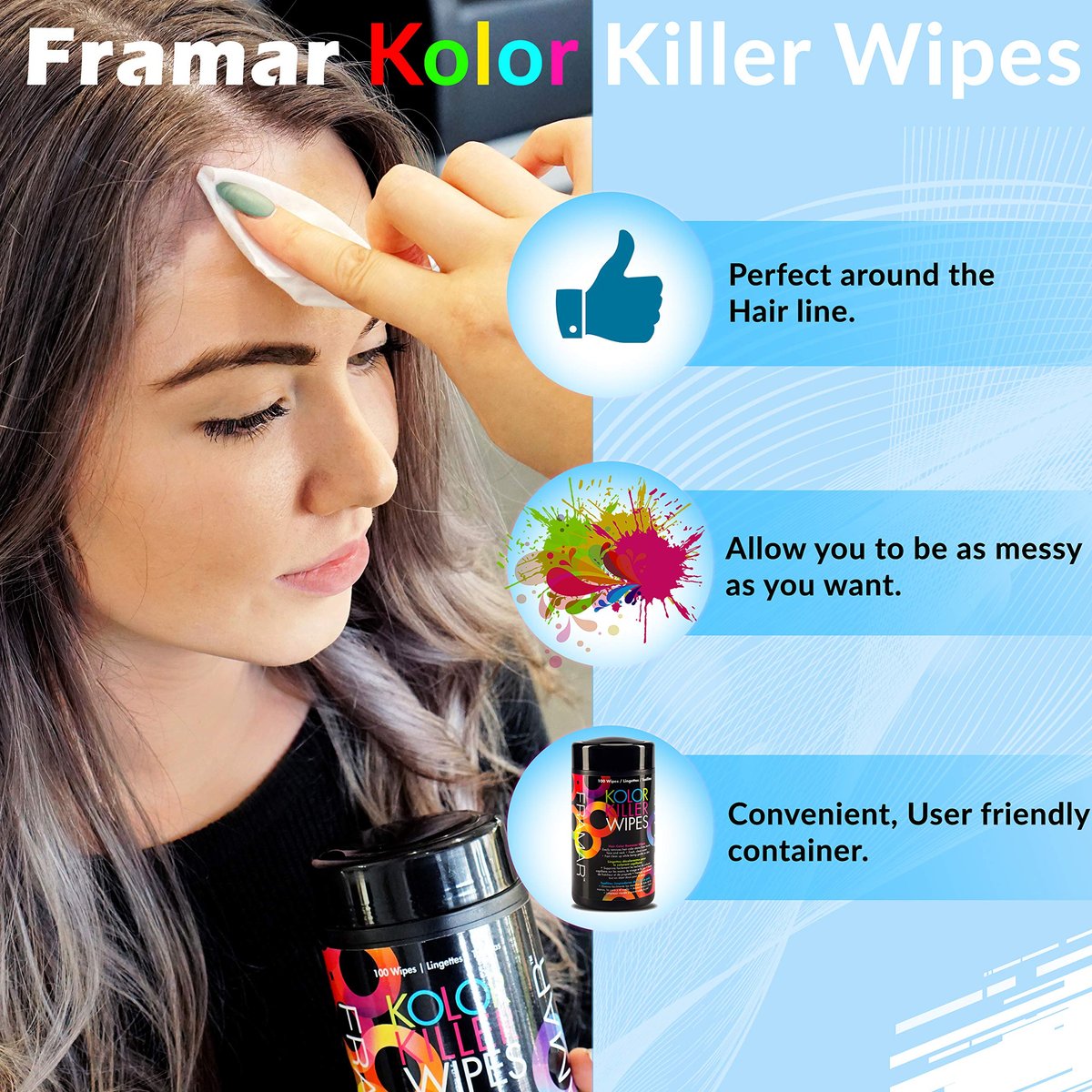 Framar Kolor Killer Wipes – Hair Dye Remover for Skin, Gentle Color Remover, 100 Wipes Dispenser - görsel 7