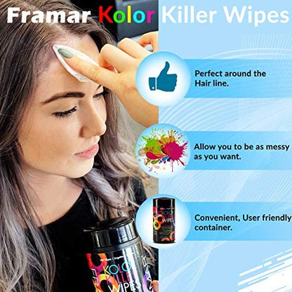 Framar Kolor Killer Wipes – Hair Dye Remover for Skin, Gentle Color Remover, 100 Wipes Dispenser