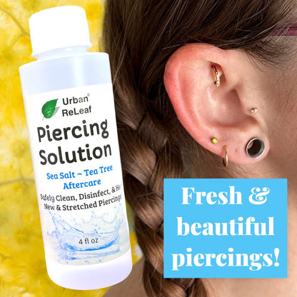 Urban ReLeaf Piercing Solution - Soothing Sea Salts & Tea Tree Aftercare 4 oz, Ready to Use - Safely Clean and Calm New & Stretched Piercings - Gentle, Effective, Natural & Proven Avelisse