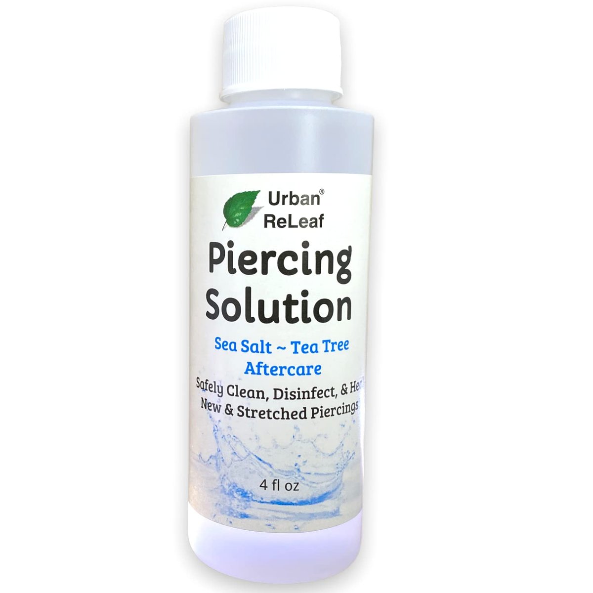 Urban ReLeaf Piercing Solution - Soothing Sea Salts & Tea Tree Aftercare 4 oz, Ready to Use - Safely Clean and Calm New & Stretched Piercings - Gentle, Effective, Natural & Proven Avelisse