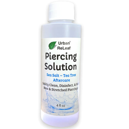 Urban ReLeaf Piercing Solution - Soothing Sea Salts & Tea Tree Aftercare 4 oz, Ready to Use - Safely Clean and Calm New & Stretched Piercings - Gentle, Effective, Natural & Proven Avelisse