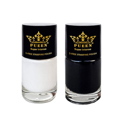 PUEEN MUST HAVE Stamping Polish Collection Set - 5-Free Black & White Nail Lacquer (0.41 oz Each)