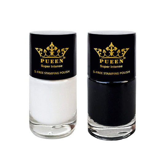PUEEN MUST HAVE Stamping Polish Collection Set - 5-Free Black & White Nail Lacquer (0.41 oz Each)