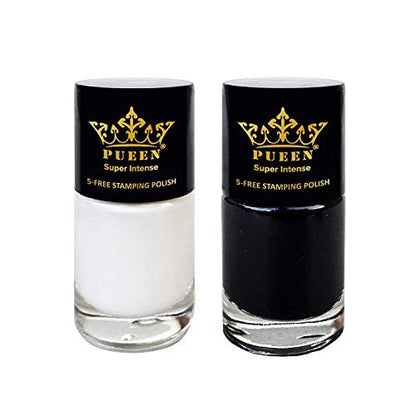 PUEEN MUST HAVE Stamping Polish Collection Set - 5-Free Black & White Nail Lacquer (0.41 oz Each)