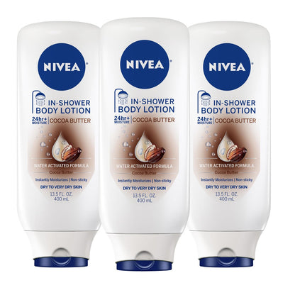 NIVEA Cocoa Butter In Shower Lotion, Water Activated In Shower Moisturizer for Dry Skin to Very Dry Skin, 13.5 FL OZ, Pack of 3 Avelisse