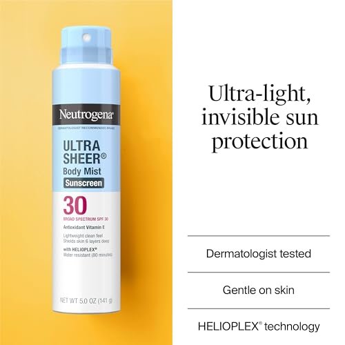 Neutrogena Ultra Sheer Sunscreen Spray SPF 30 Body Mist, Lightweight Non-Greasy Broad Spectrum UVA/UVB Protection, Oil-Free & Non-Comedogenic Water Resistant Spray Sunscreen (80 min), Pack of 3, 5 oz Avelisse