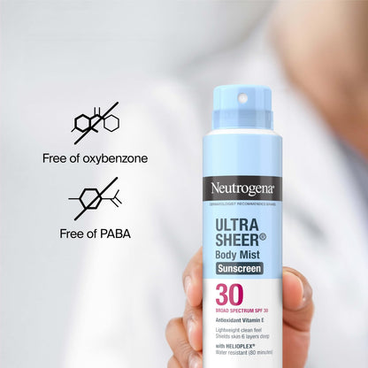 Neutrogena Ultra Sheer Sunscreen Spray SPF 30 Body Mist, Lightweight Non-Greasy Broad Spectrum UVA/UVB Protection, Oil-Free & Non-Comedogenic Water Resistant Spray Sunscreen (80 min), Pack of 3, 5 oz Avelisse