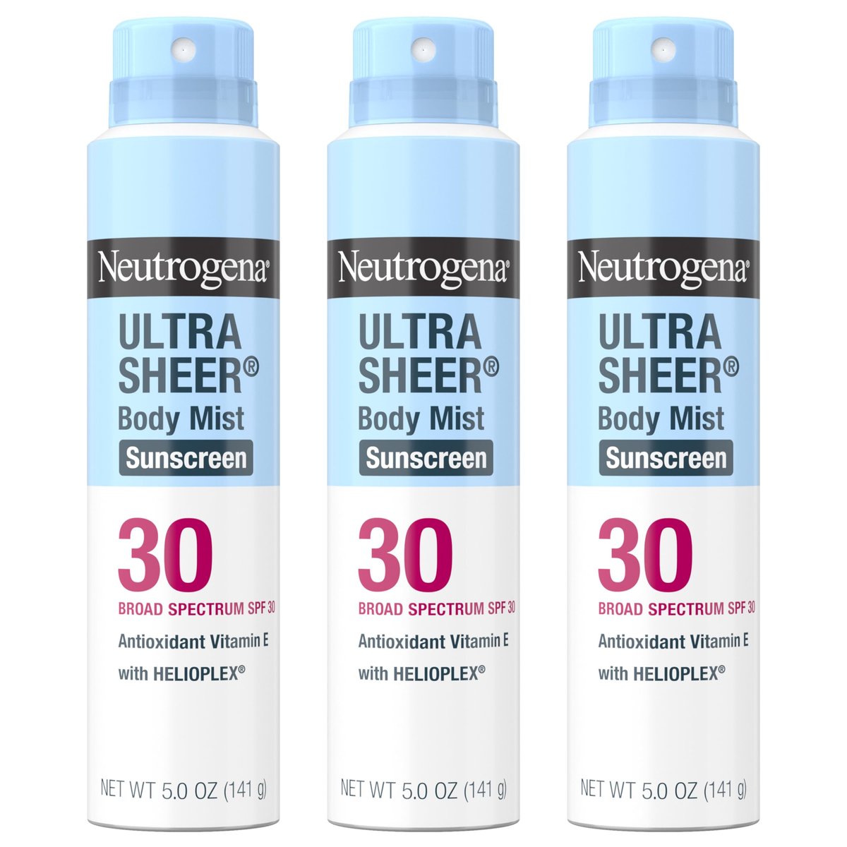 Neutrogena Ultra Sheer Sunscreen Spray SPF 30 Body Mist, Lightweight Non-Greasy Broad Spectrum UVA/UVB Protection, Oil-Free & Non-Comedogenic Water Resistant Spray Sunscreen (80 min), Pack of 3, 5 oz Avelisse